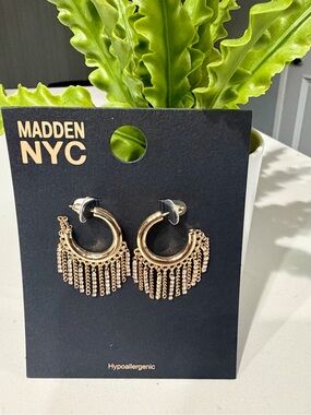 Madden NYC Gold Fringe Hoop Earrings
